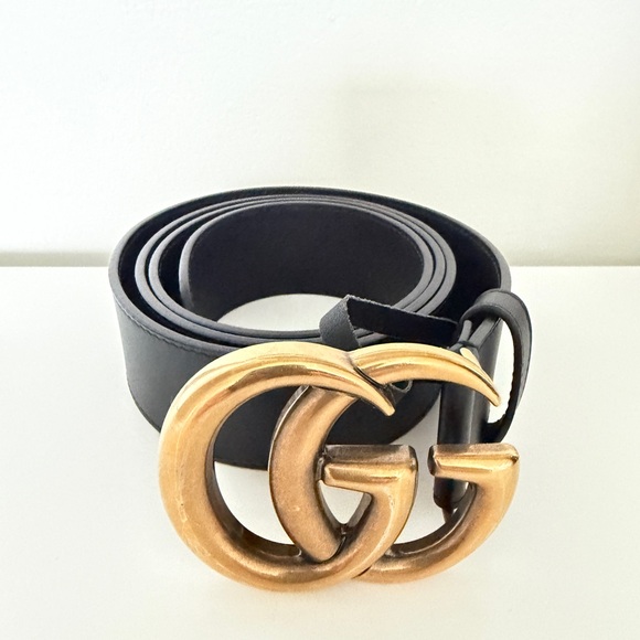 Gucci Accessories - Gucci Black Leather Double G Marmont Belt